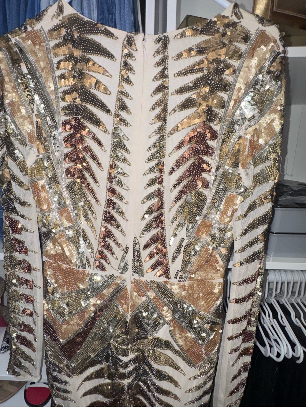 Gold Sequin Long Sleeve Dress UK 10 , US 6 - Picture 3 of 4